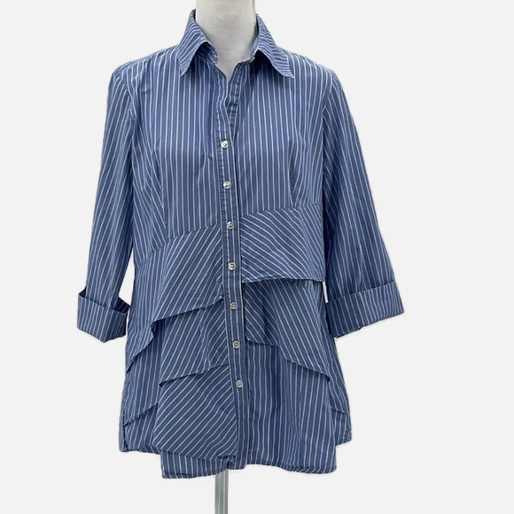 Finley Jenna 3/4 Roll Sleeve Tiered Sriped Blouse - Size Small - Picture 2 of 6